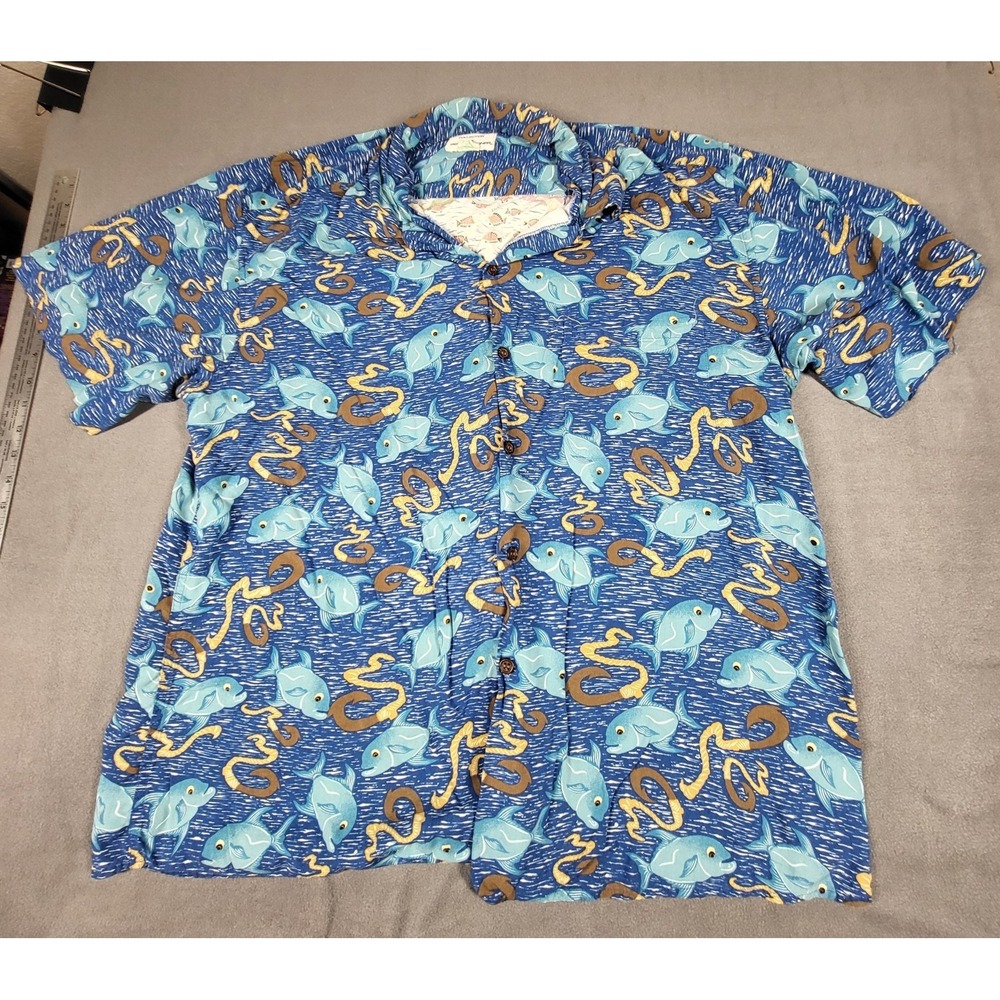 Vintage Reyn Spooner Dietrich Varez Hawaiian Shirt Mens XL Blue Fish Ocean Art